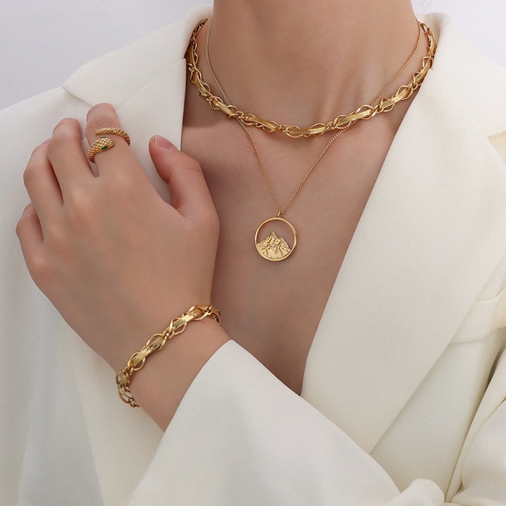 Titanium Steel Necklace with 2" extender chain 18K gold plated wrap necklace